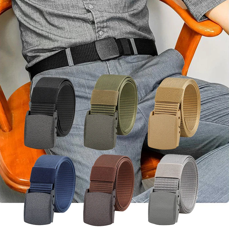 Non-metal Nylon Belt MEN's Tactical Woven Plastic Buckle Belt, outdoor Versatile Perforated canvas Nylon Belt