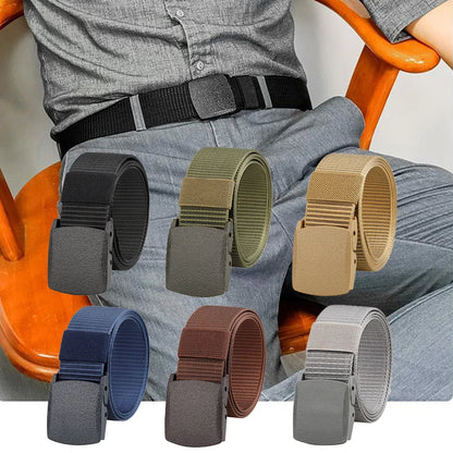Non-metal Nylon Belt MEN's Tactical Woven Plastic Buckle Belt, outdoor Versatile Perforated canvas Nylon Belt
