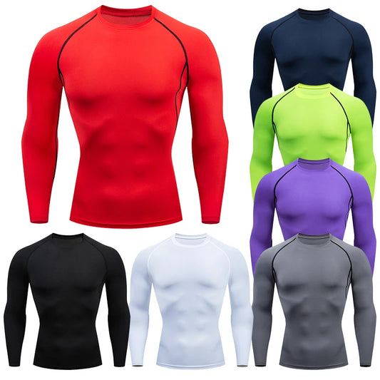 Uomo Compression Running T-shirt Fitness Tight Manica Lunga Sport Shirts Training Jogging Tops Palestra Abbigliamento Sportivo Dry Fit Rashgard