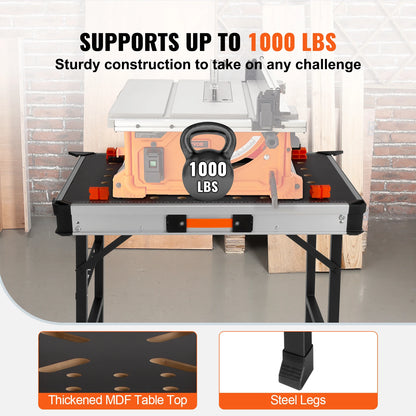 VEVOR Folding Work Table 1000LBS Load Capacity Multifuctional Portable Workbench & Versatile Sawhorse for DIY Woodworking Use