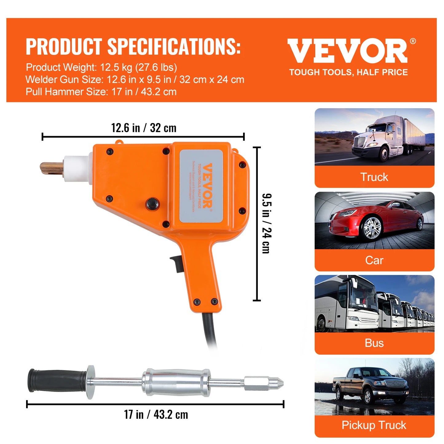 VEVOR Stud Welder Kit Dent Remover Puller Repair 800VA Electric Spot Welder Stud Gun Car Body Repair Tools for Auto Repairing