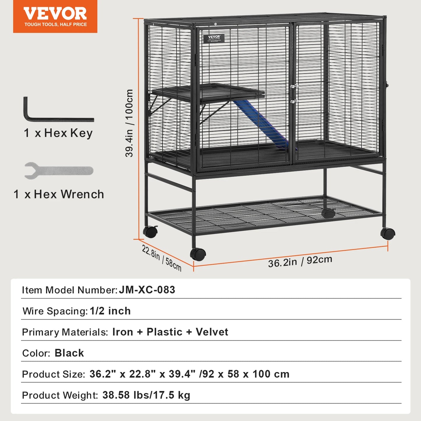 VEVOR 64.6" Rolling Metal Ferret Cage Large 4-Tier Critter Nation Cage Small Animal Cage for Pet Rats Hamster Guinea Chinchilla