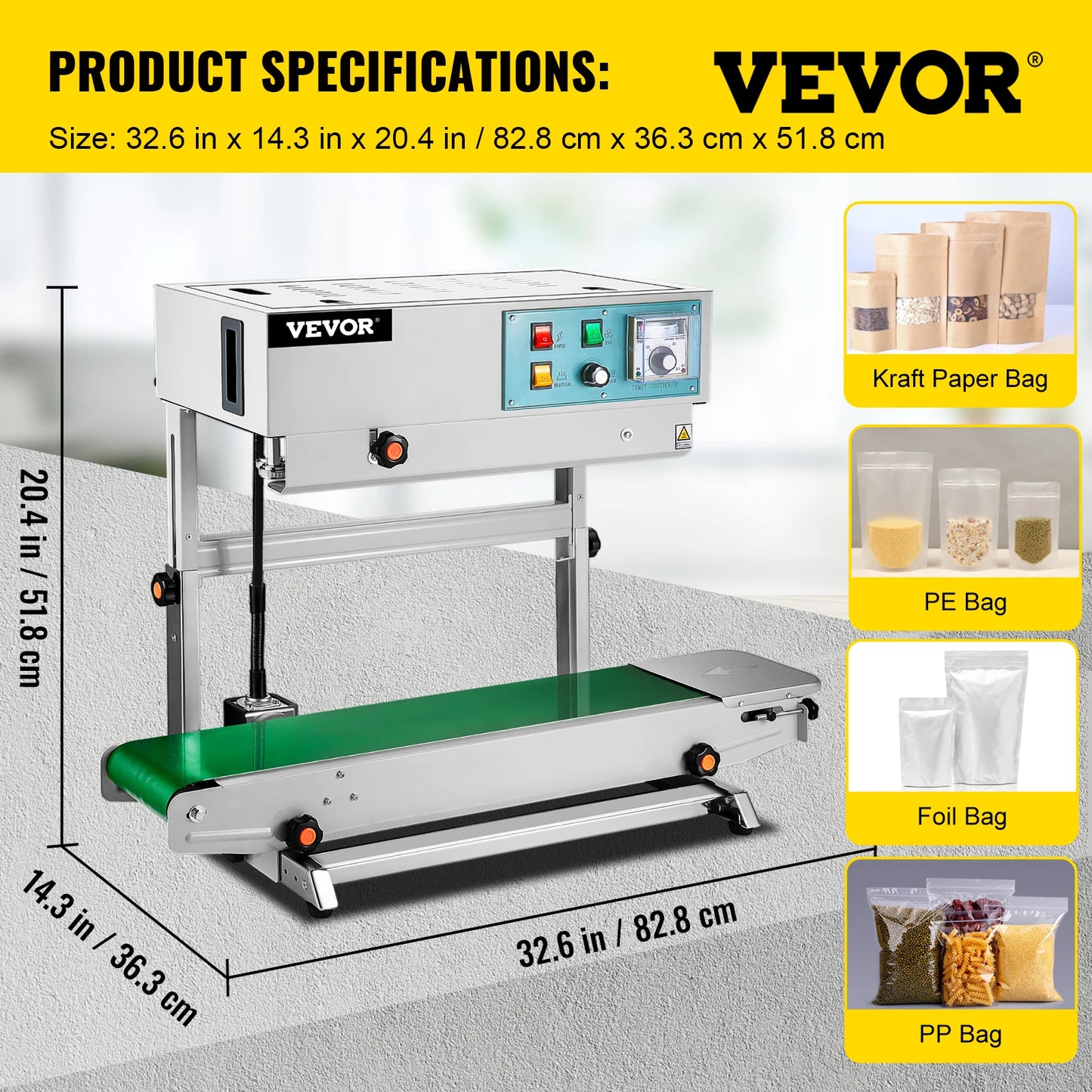 VEVOR FR-900 Automatic Horizontal Continuous Sealer Constant Heat Plastic Bag Sealing Machine Vertical Type Automatic Sealing