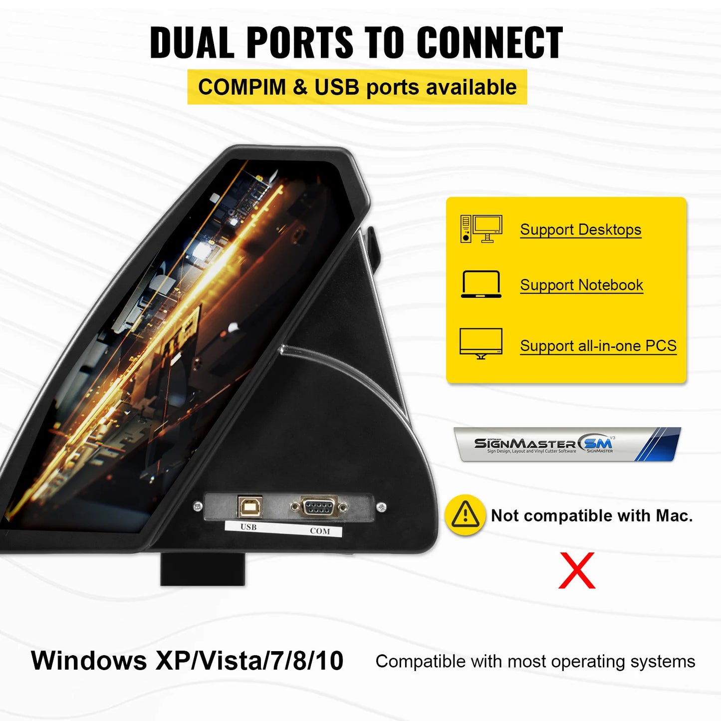 VEVOR 28 Inch Vinyl Cutter/Plotter Sign Cutting Machine Software 3 Blades Signmaster Software LCD Black Manual Positioning