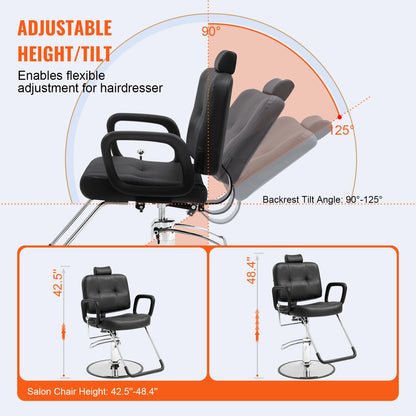 VEVOR Salon Chair Max Load Weight 330 lbs Black 360° Swivel Hair Barber Chair with Footrest for Beauty Spa Shampoo
