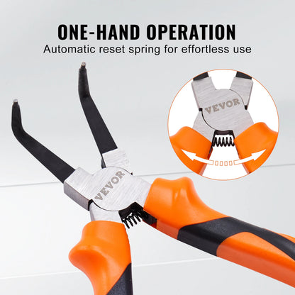 VEVOR 4-Piece 0.07" Snap Ring Pliers Set Tip Diameter High Carbon Steel Straight and Bent Jaw Heavy Duty Pliers and Tool Bag