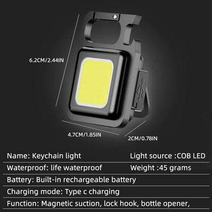 Super Bright MlNl coB Keychain Flashlight charging Lamp camping Lights with Magnet 4 Lighting Modes for camping Home