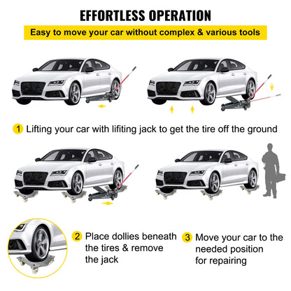 VEVOR 2 Pcs Car Tire Wheel Trolley Dollies Parking Assistant Vehicle Moving Tire Skates with 4 Casters 1100 Lbs Weight Capacity