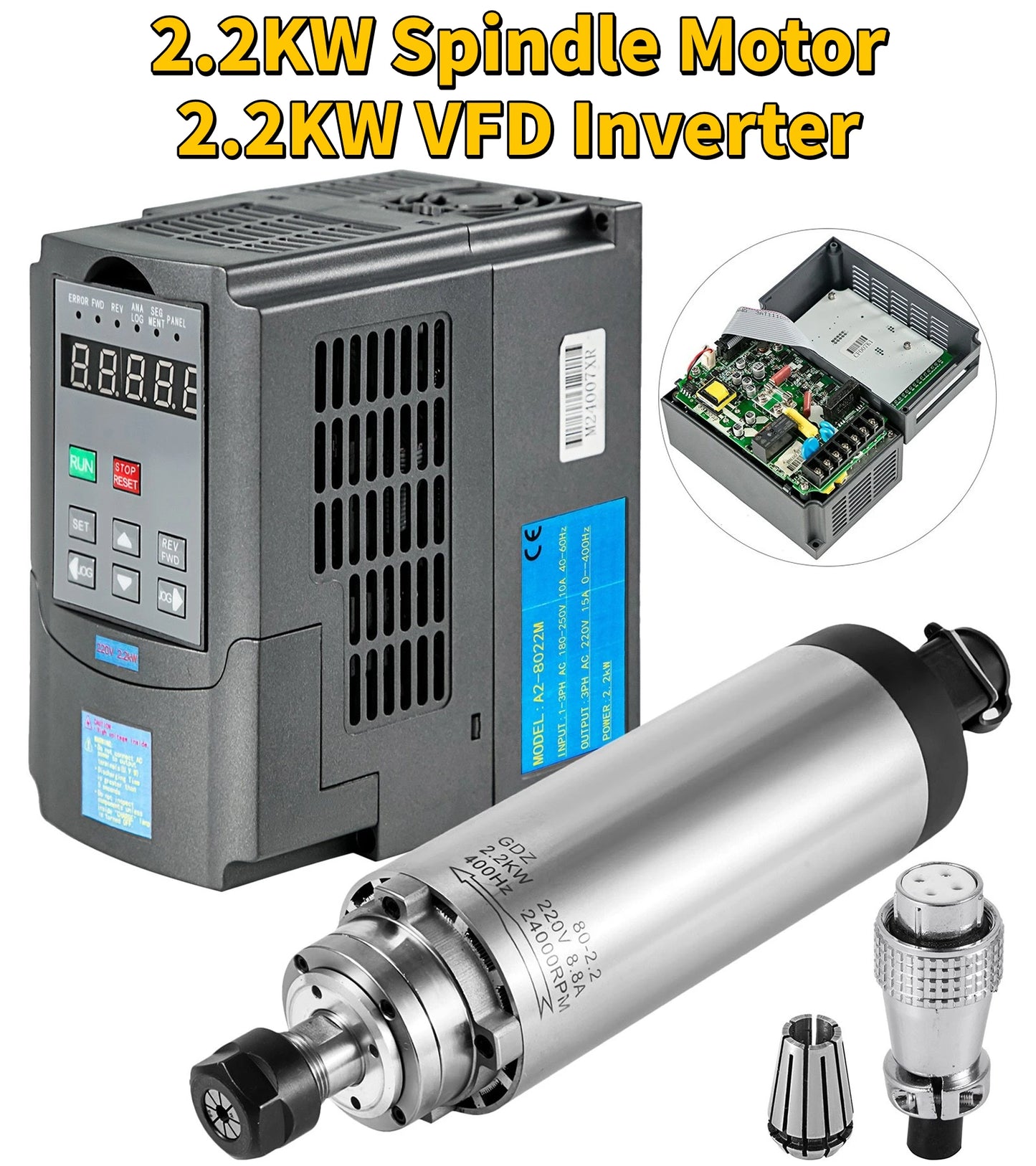 VEVOR Air Cooled Spindle Motor 0.8KW 1.5KW 2.2KW 4KW Variable Frequency Drive VFD Inverter 220V for CNC Engraving Milling Grind