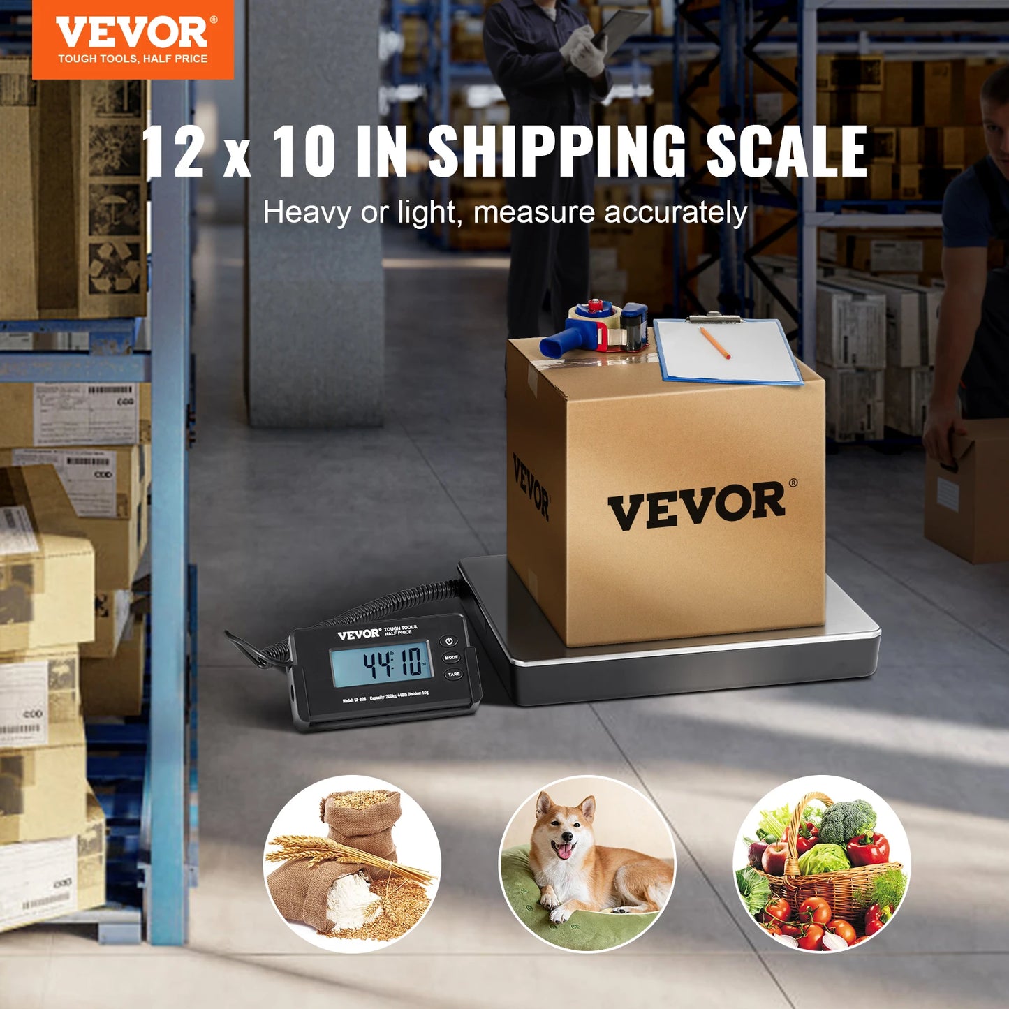 VEVOR 440lbs Digital Shipping Scale with Timer Tare Function HD LCD Screen Portable Package Postal Scale for Home Post Office