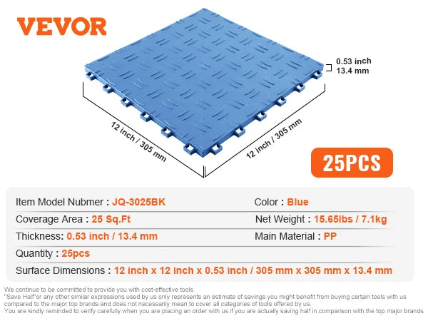 VEVOR Garage Tiles Interlocking Garage Floor Covering Tiles Non-Slip Double-Sided Texture for Garages Basements Repair Shops