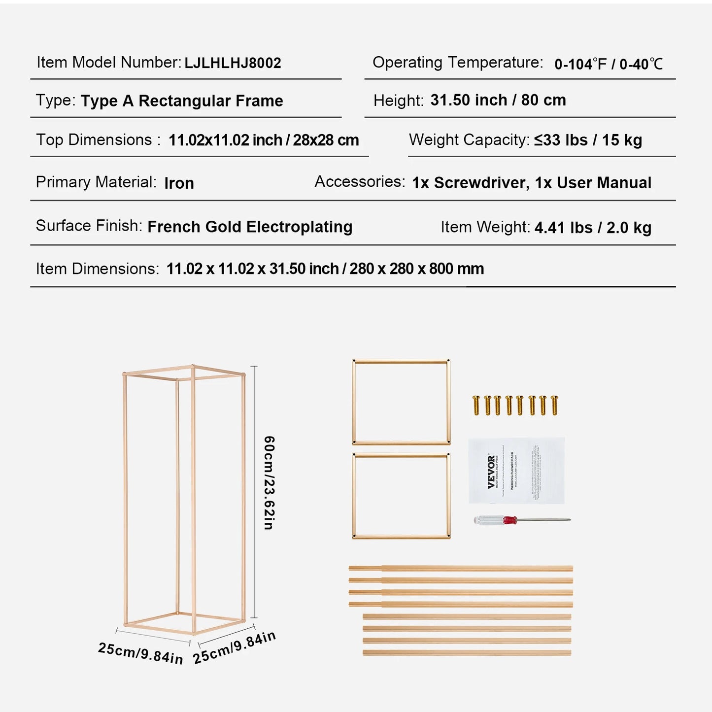 VEVOR Gold Metal Column Wedding Flower Stand High With Metal Laminate Vase Geometric Centerpiece Stands Cylindrical Floral