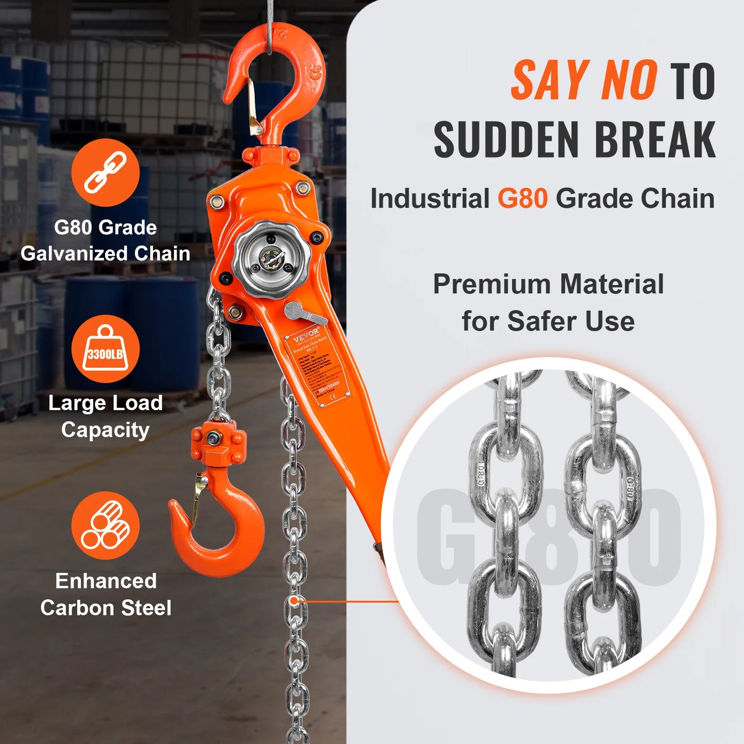 VEVOR 1.5/3 Ton Manual Lever Chain Hois 10/20ft with Double-Pawl Brake 360° Rotation Hook for Garage Factory Dock Clearance Sale