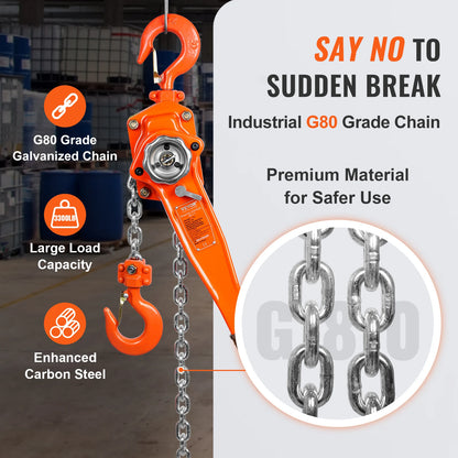 VEVOR 1.5/3 Ton Manual Lever Chain Hois 10/20ft with Double-Pawl Brake 360° Rotation Hook for Garage Factory Dock Clearance Sale