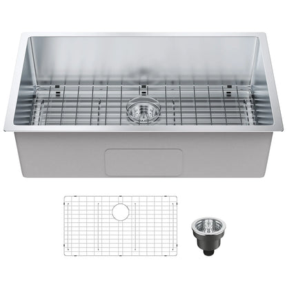 VEVOR 25-32inch Stainless Steel Kitchen Sink Undermount Single Bowl Workstation Step Sink with Cutting Board and Basket Strainer