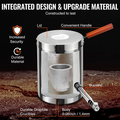 VEVOR 6KG 12KG Metal Melting Furnace Large Capacity Foundry Home Kilns Blacksmithing Forge w/Crucible & Tongs Stainless Steel