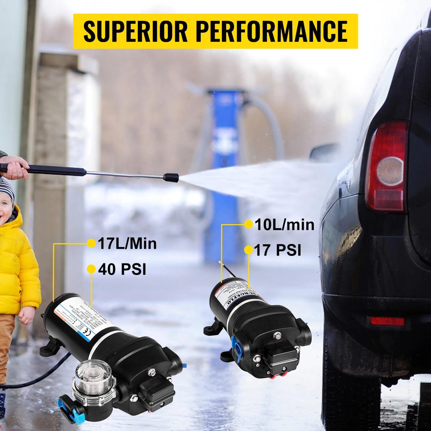 VEVOR 12V Diaphragm Water Pump 10L/Min 17PSI 17L/Min 40PSI High Pressure Automatic Self Priming Misting Booster Pump Car Marine