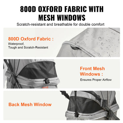 VEVOR Pet Stroller Carrier Dog Cat Strollers Lightweight Travel Rotate with Brakes Pet Pad Cup Holder for Puppy Dog Accessories