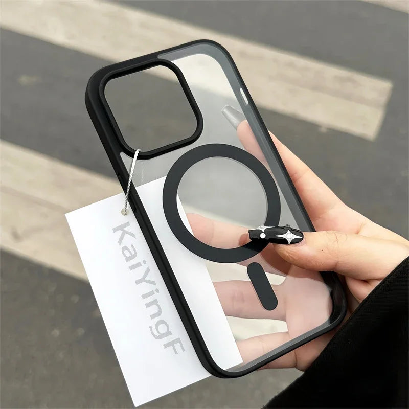 Luxury Magsafe Transparent Case for iPhone 16 15 14 13 12 11 Pro X XS XR Max Magnetic Wireless Charge Phone Cover