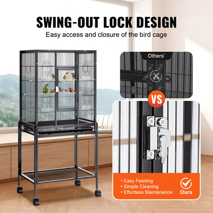 VEVOR 52/54 inch Standing Large Flight Bird Cage Carbon Steel Parakeets Cages with Rolling Stand and Tray for Cockatiels Parrots