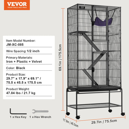 VEVOR 64.6" Rolling Metal Ferret Cage Large 4-Tier Critter Nation Cage Small Animal Cage for Pet Rats Hamster Guinea Chinchilla