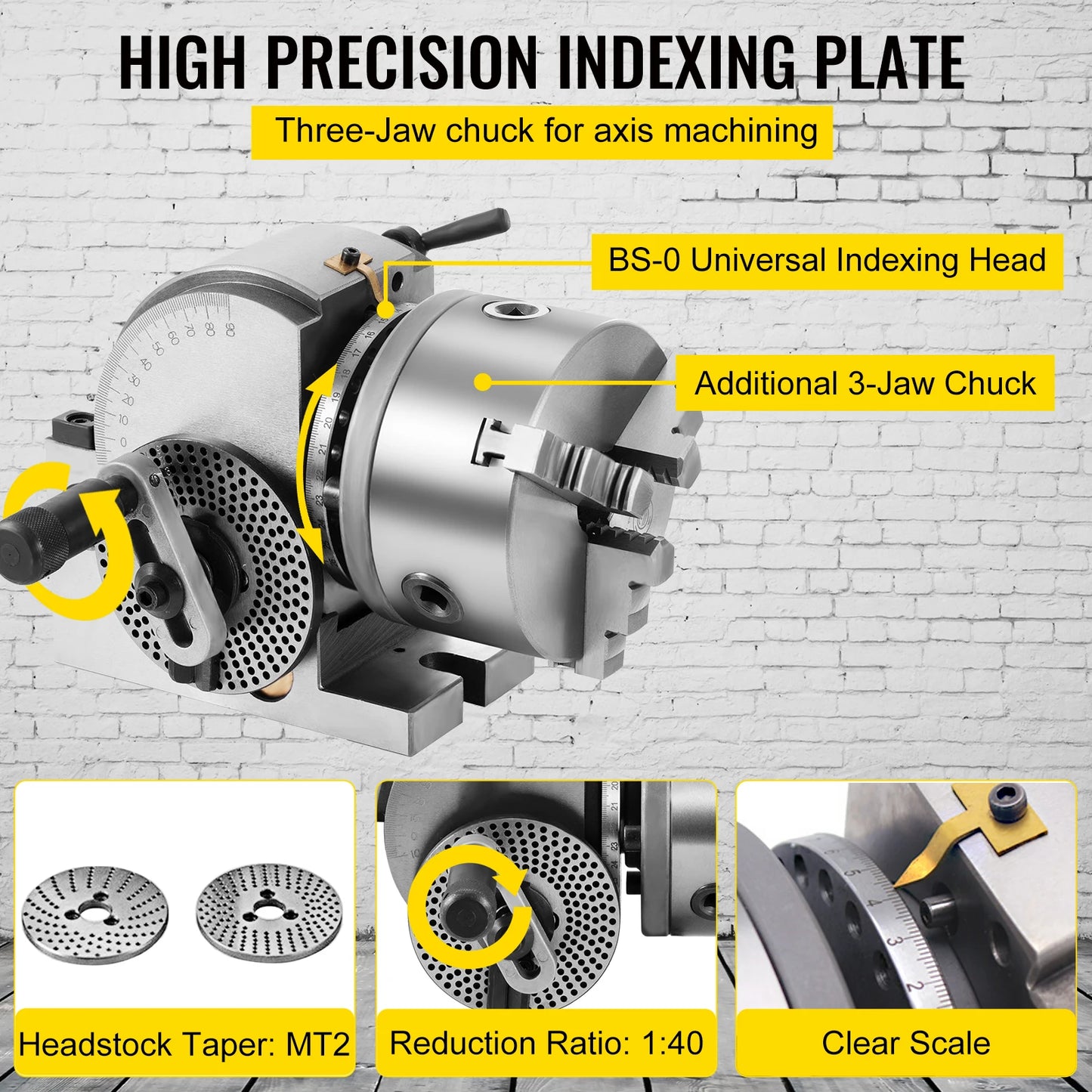 VEVOR Dividing Head BS-0 5Inch 3 Jaw Chuck Set Precision for Milling Machine Rotary Table Tailstock Milling Set (5 Inch Chuck)
