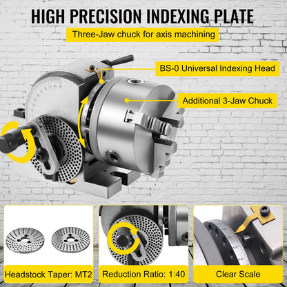 VEVOR Dividing Head BS-0 5Inch 3 Jaw Chuck Set Precision for Milling Machine Rotary Table Tailstock Milling Set (5 Inch Chuck)