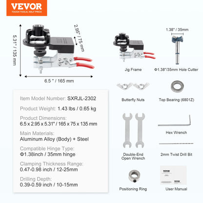 VEVOR 35 mm Concealed Door Hinge Jig Aluminum Alloy Cabinet Hinge Jig Accurate Locking Dual Clamp Fixation Hinge Drill Jig