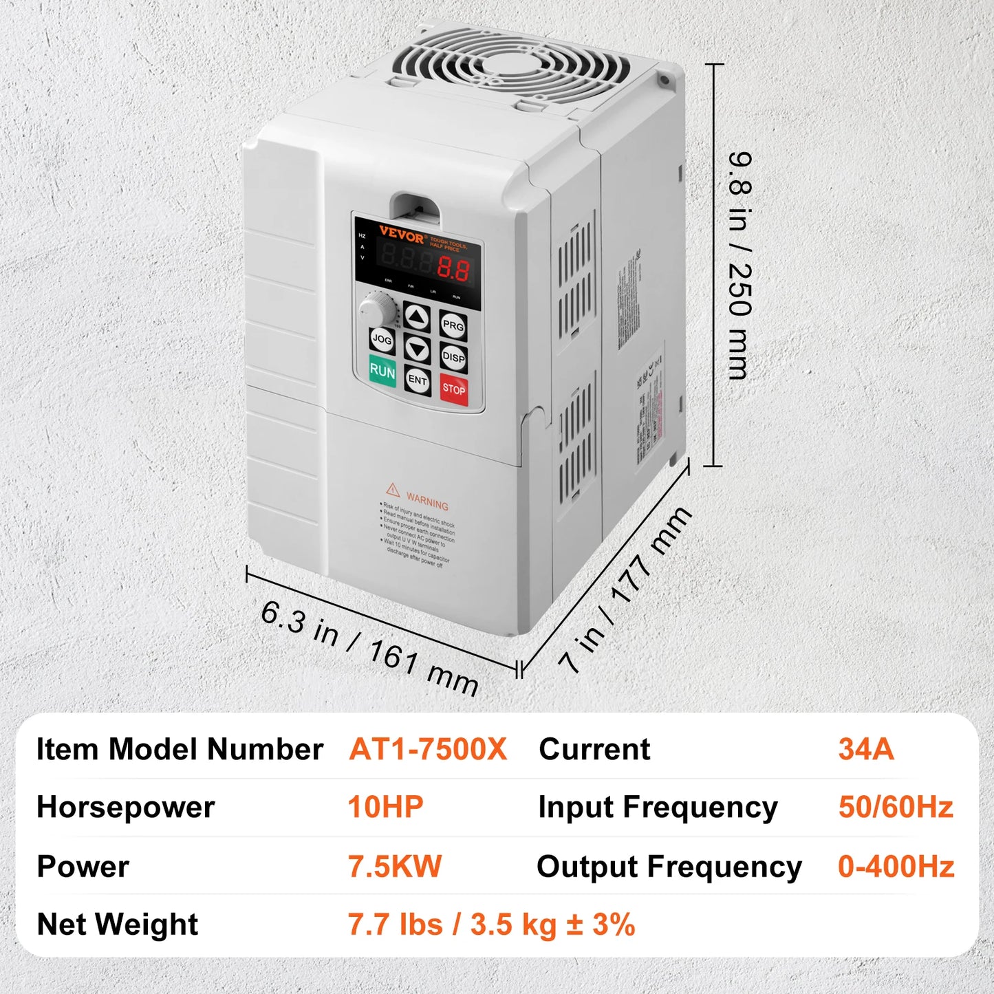 VEVOR VFD 5HP 4KW Singel Phase 220V-240V Input to 3 Phase 220V-240V Output Variable Frequency Drive for AC Motor Speed Control