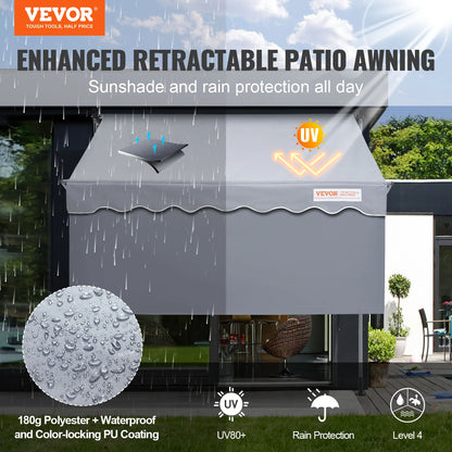 VEVOR Manual Retractable AwningAdjustable Patio Door Window Awning Canopy with 39" Sun Shade Curtain for Backyard Garden Balcony