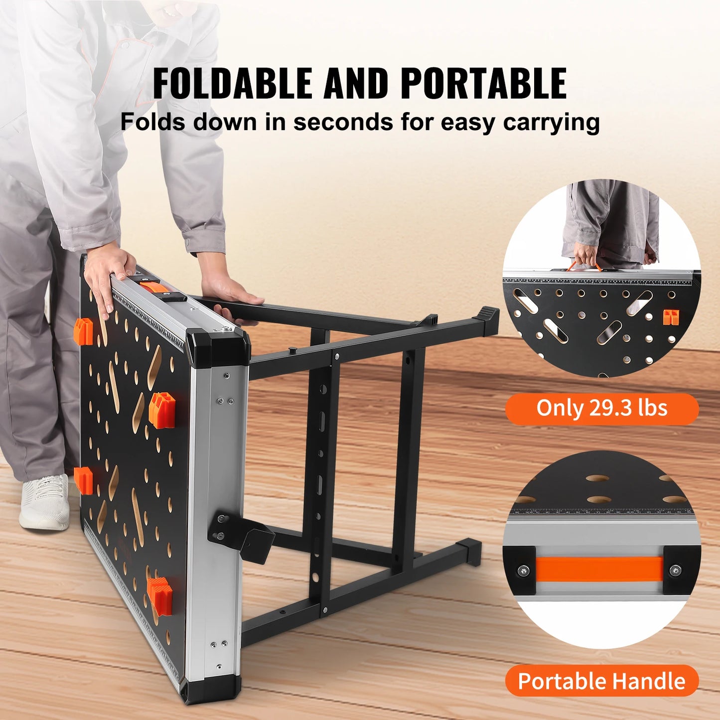 VEVOR Folding Work Table 1000LBS Load Capacity Multifuctional Portable Workbench & Versatile Sawhorse for DIY Woodworking Use