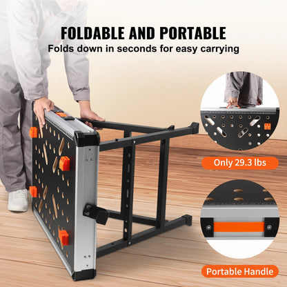 VEVOR Folding Work Table 1000LBS Load Capacity Multifuctional Portable Workbench & Versatile Sawhorse for DIY Woodworking Use