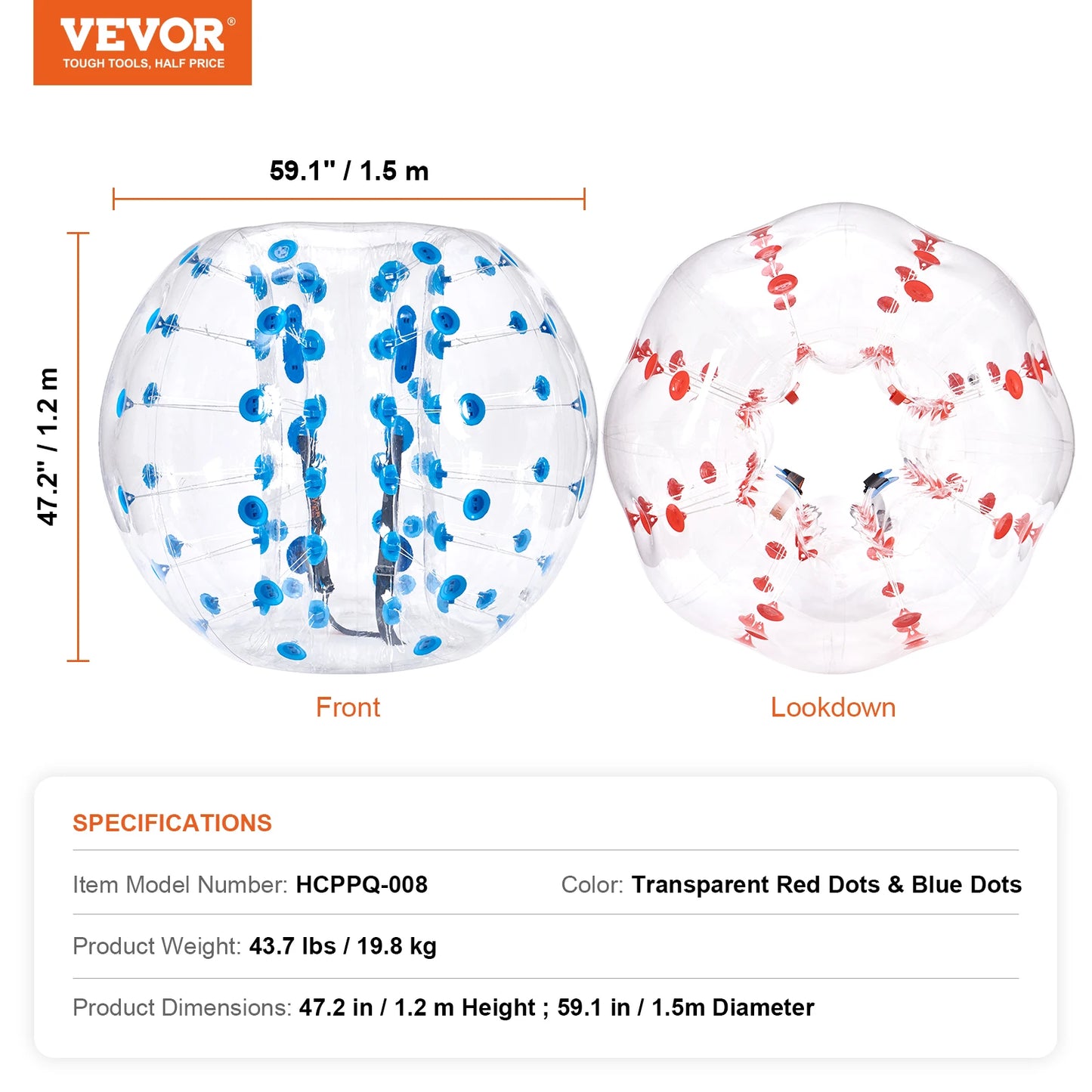 VEVOR 2-Pack 5FT/1.5M Inflatable Bumper Balls 0.8mm Thick Bubble Soccer Balls Inflatable Zorb Balls for Adults Children
