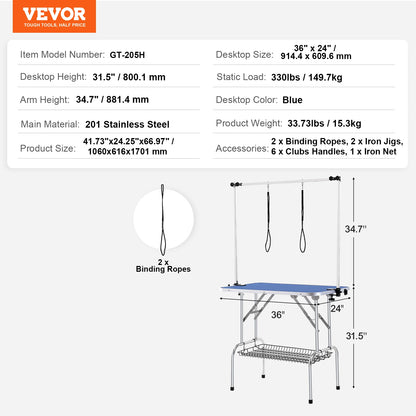 VEVOR Pet Grooming Table Two Arms with Clamp Dog Grooming Station Foldable Pets Stand for Medium Small Dogs with Grooming Loop