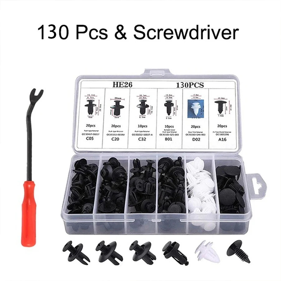 Auto Fastener Clip Kit Fender Rivet Clips 30 Tool Car Body Push and Retainer Pin Rivet Bumper Door Trim and Panel Retainer Clips