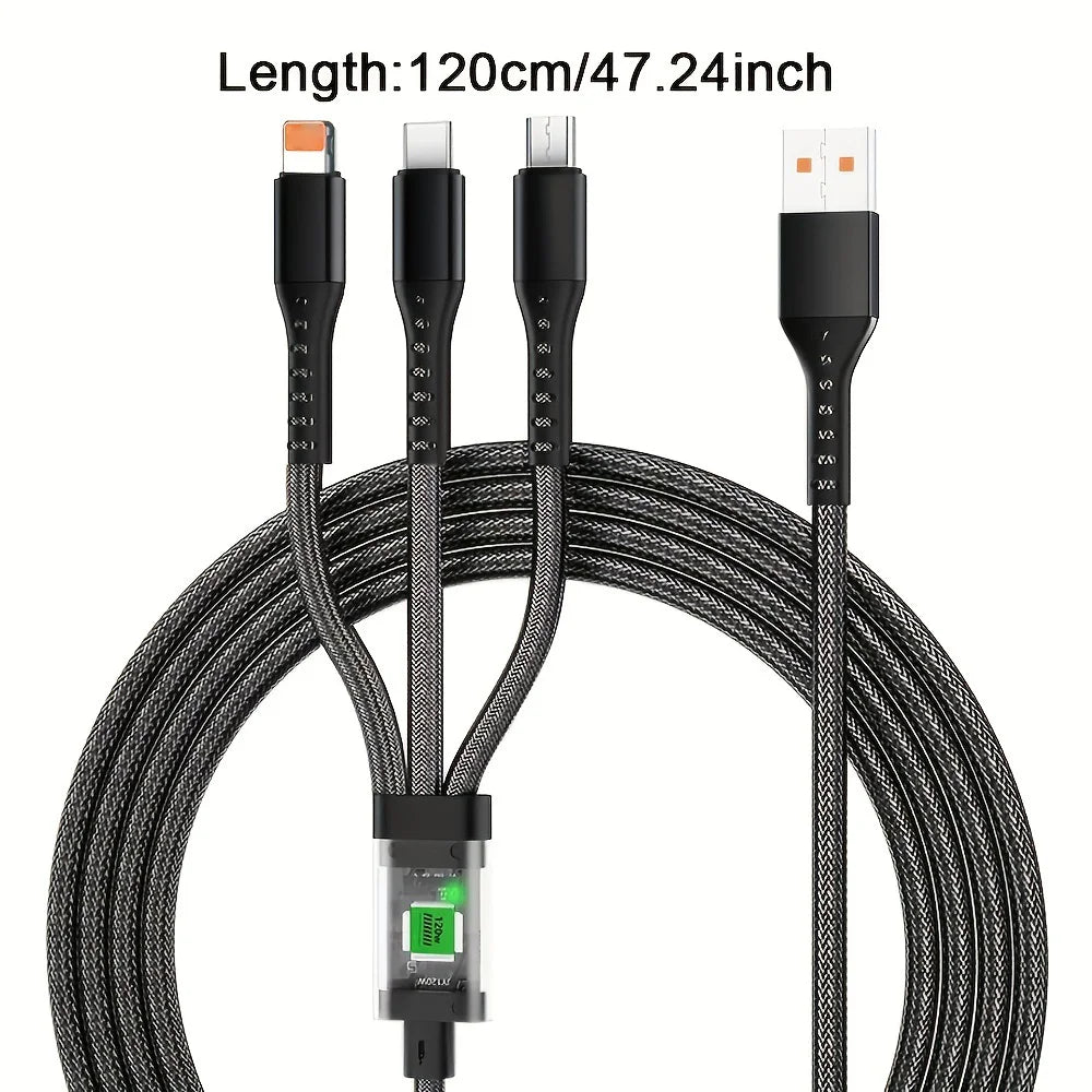 3-IN-1 120W/100W Data Cable For iPhone 15-7 Fast Charging Cable USB to TypeC 8 Pin Mirco USB For Samsung Huawei Xiaomi USB C