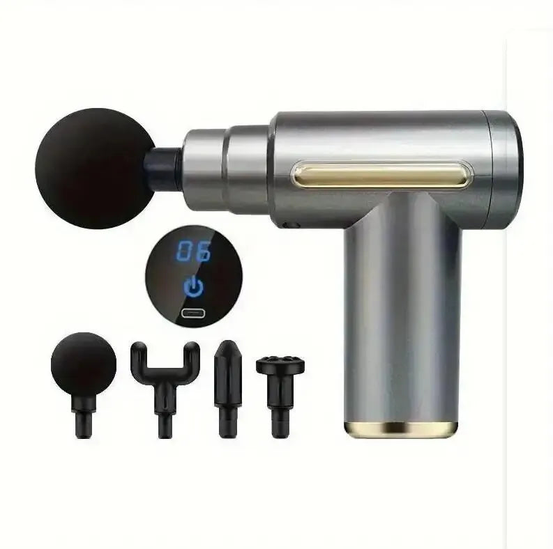 Portable Fascial Massage Gun Electric Percussion Pistol Massager Body Relaxation With LED Touch Screen 4Replaceable Head