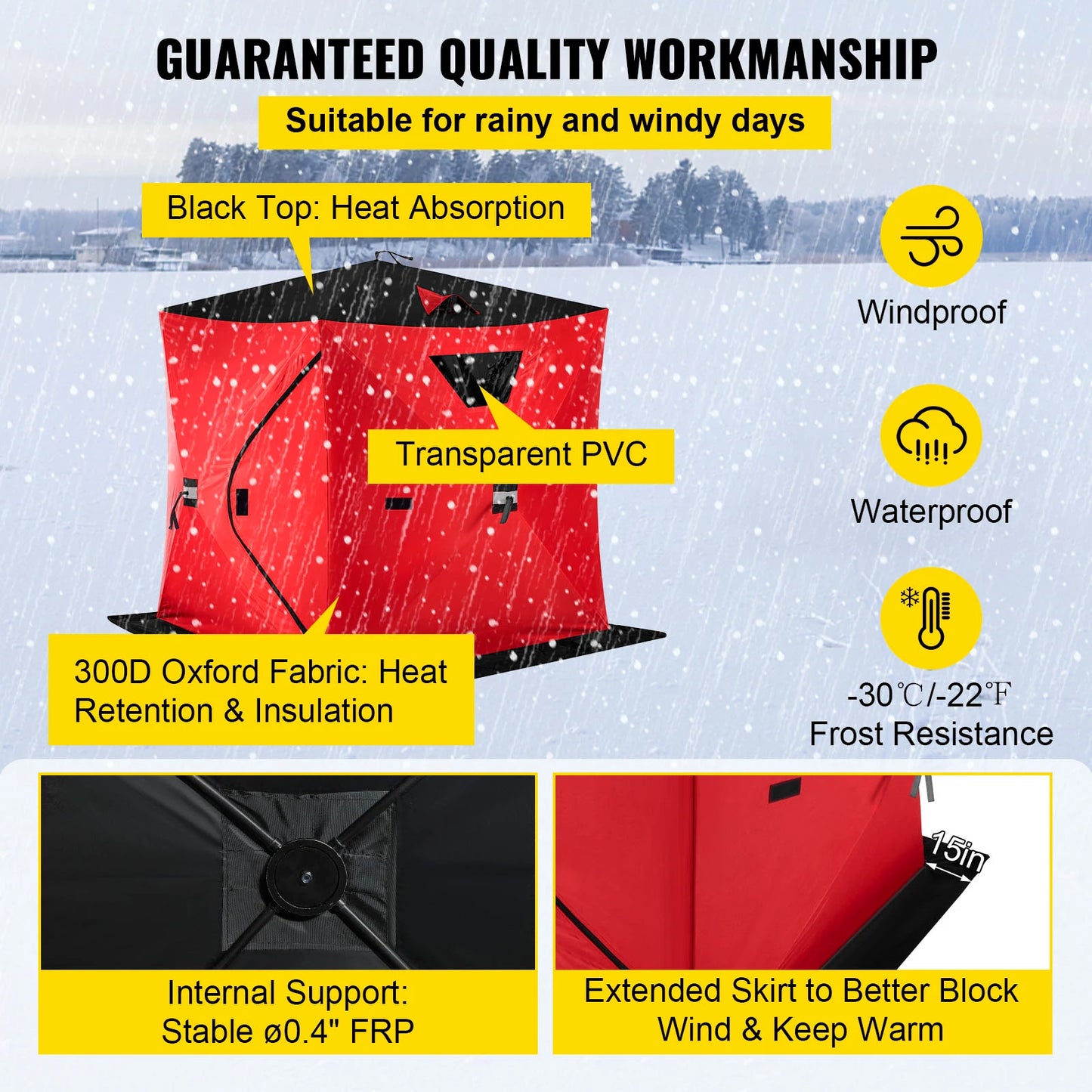 VEVOR Ice Fishing Tent Warm Winter Large Space Thick Camping Outdoor Windproof Waterproof Snow Ultralarge Fishing Camping Tent