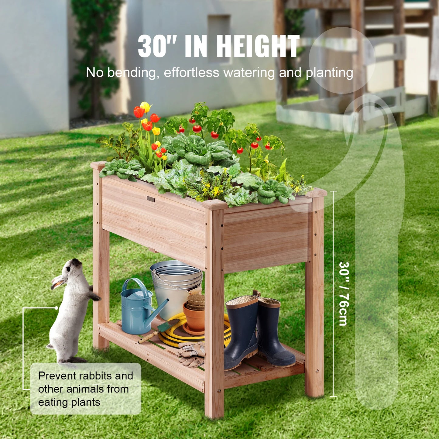 VEVOR Raised Garden Bed 34 x 18 x 30 in Wooden Planter Box Elevated Outdoor Planting Boxes with Legs for Growing Flowers/Herbs