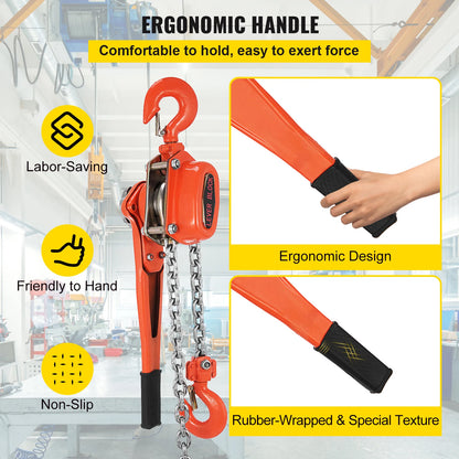 VEVOR 3T / 1.5T Manual Ratcheting Lever Chain Hoist 1.5M 3M 6M Portable Hand Block Lifting Come Along Puller Pulley Hook Mount