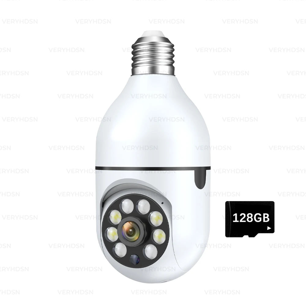 Telecamera IP WiFi con lampadina E27 da 3 MP, zoom digitale 4X, rilevamento del movimento umano tramite intelligenza artificiale, visione notturna a colori, telecamere di sorveglianza per interni