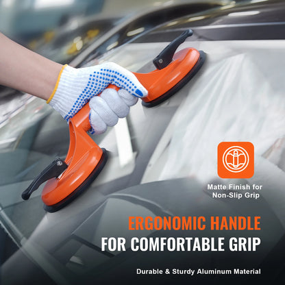 VEVOR 4.7" 2 Pack 330 lbs Glass Vacuum Suction Cup Vacuum with Aluminum Handle for Glass Granite Tile Metal Wood Panel Lifting