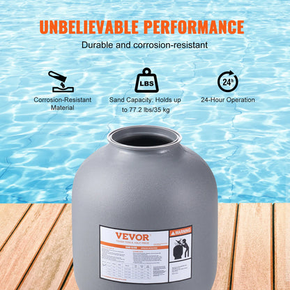 VEVOR 16/19/22/24 Inch Sand Filter with 7-Way Multi-Port Valve&High GPM Flow Rate Above Inground Swimming Pool Sand System，Gray