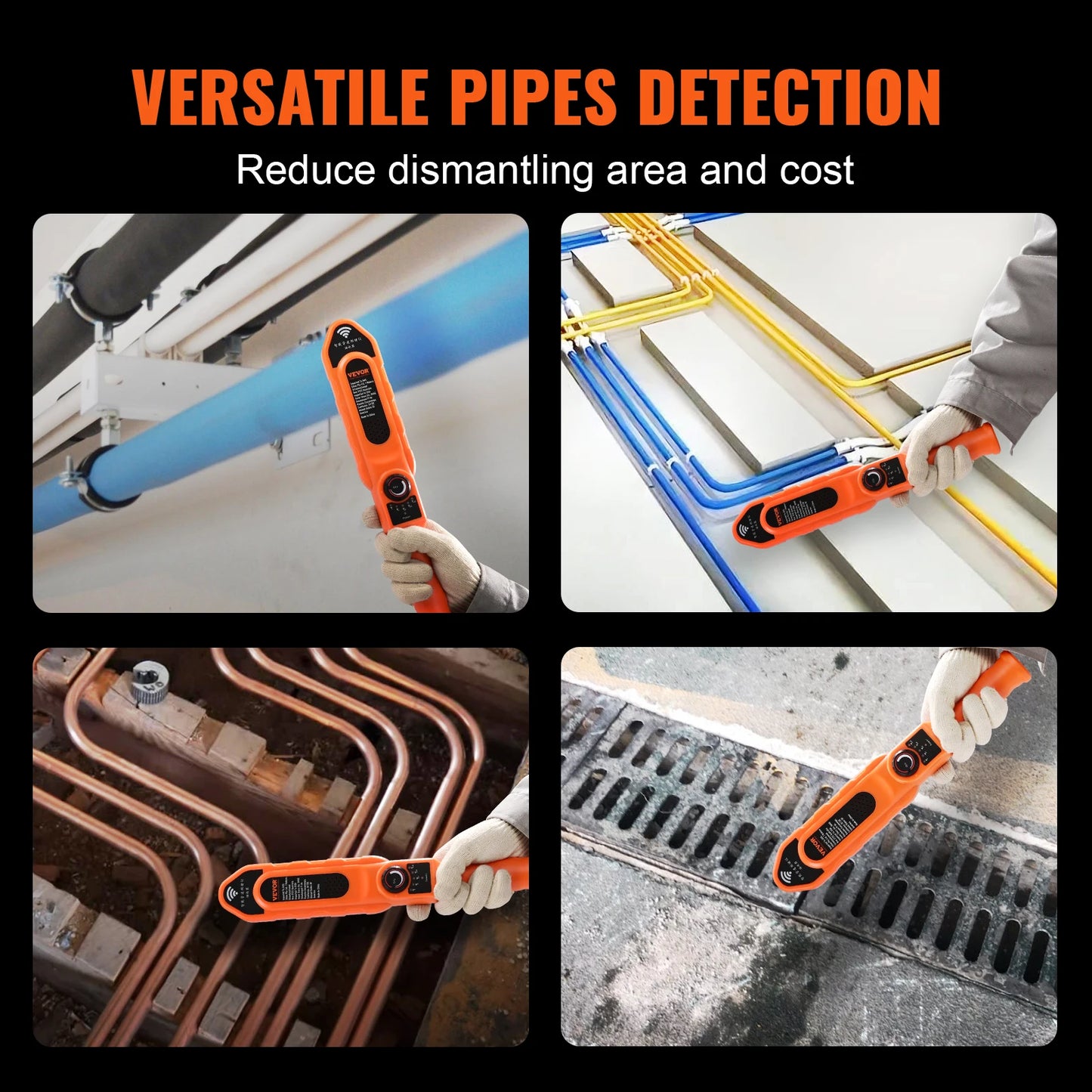 VEVOR Pipe Locators 30m Underground P67 Waterproof Pipe Blockage Detector Sewer Wall Scanner Plumbing Tool for PVC Plastic Metal