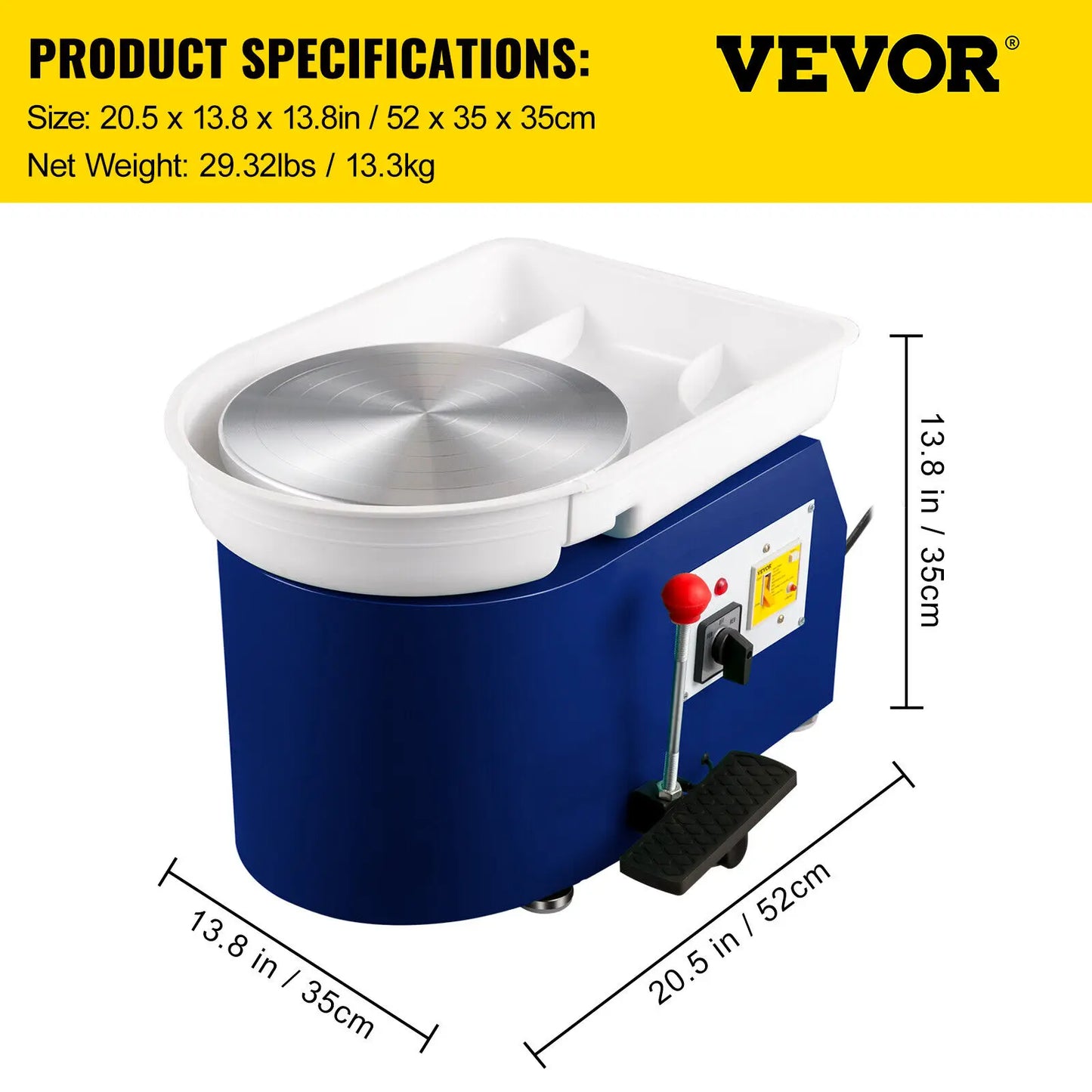 VEVOR Electric Pottery Wheel Machine 28cm 350W Manual Handle & Foot Pedal for School Ceramic Clay Working Forming DIY Art Craft