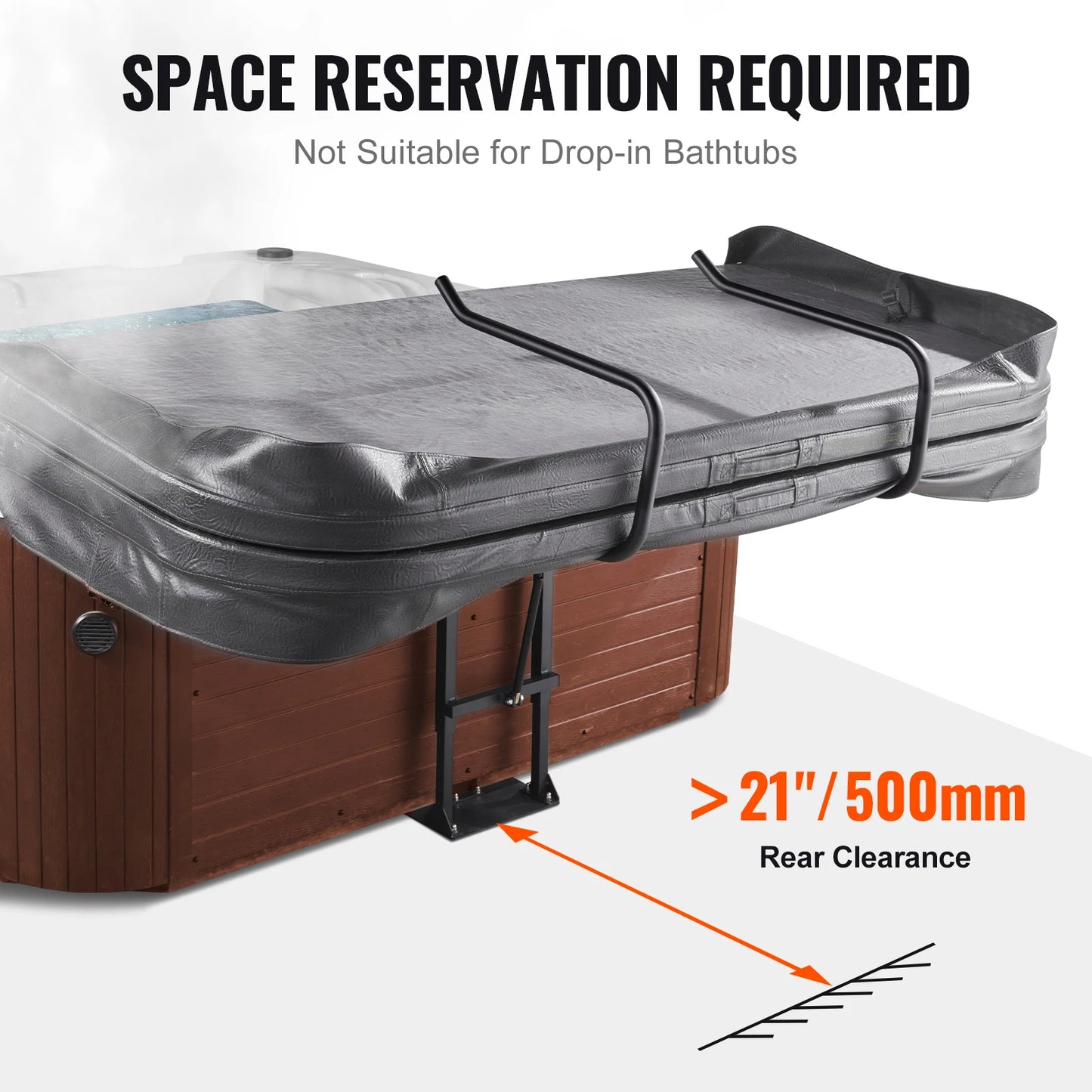 VEVOR Hot Tub Cover Lift Spa Cover Lift, Hydraulic Height 33.1" - 41.3" Width 53.1" - 92.5" Adjustable Installed Underneath