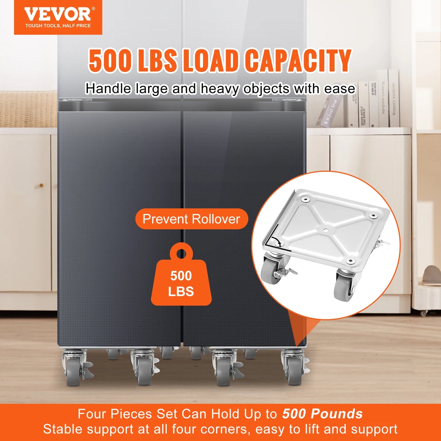 VEVOR 4pcs 360° Rotation Industrial Machinery Mover Pallet Trolley Heavy Furniture Movers Dolly for Transporting Cargo Warehouse