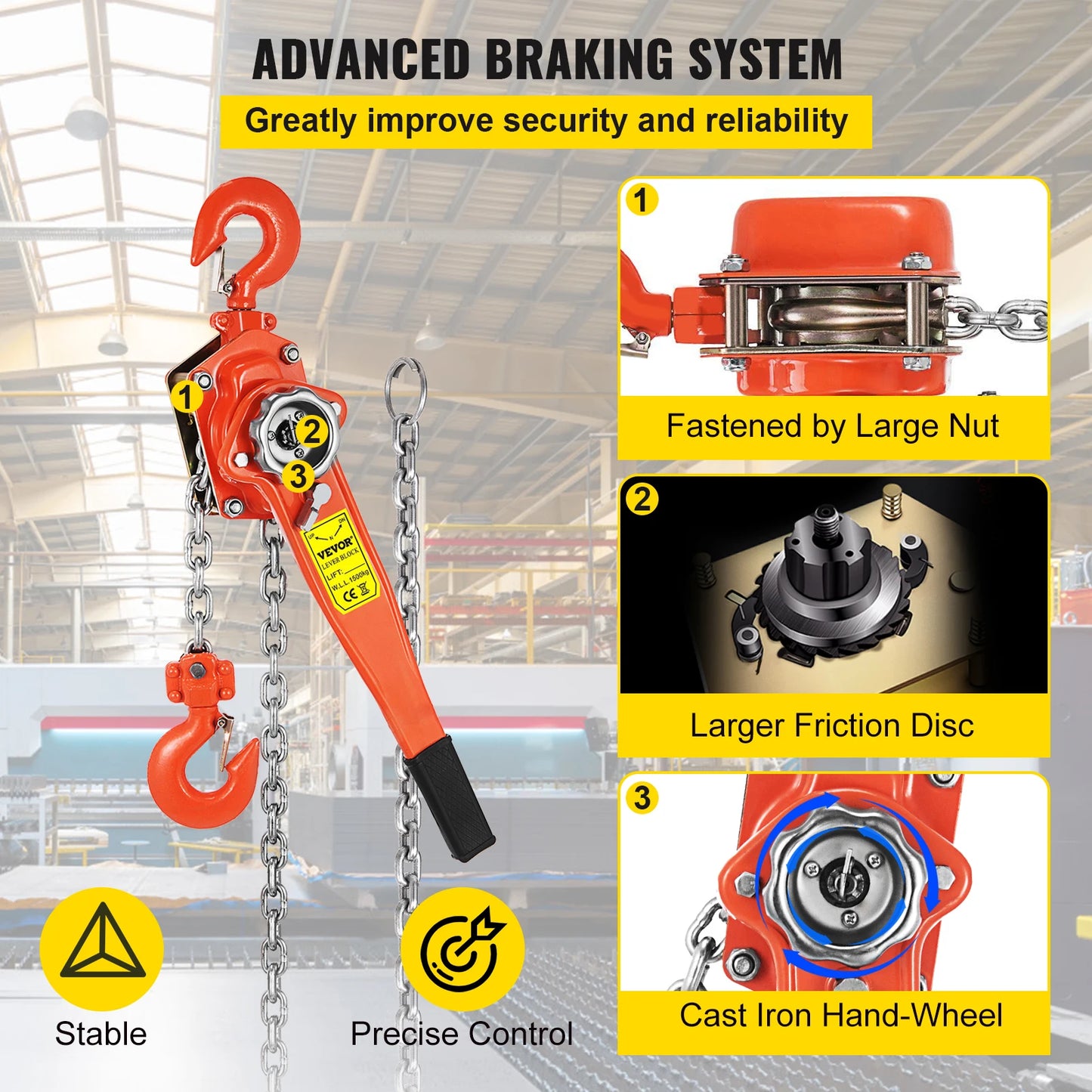 VEVOR 3T / 1.5T Manual Ratcheting Lever Chain Hoist 1.5M 3M 6M Portable Hand Block Lifting Come Along Puller Pulley Hook Mount