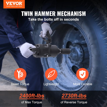 VEVOR Air Impact Wrench Up to 2730 ft-lbs Reverse Torque Output 1" Pneumatic Impact Gun for Heavy Duty Repairs and Maintenance