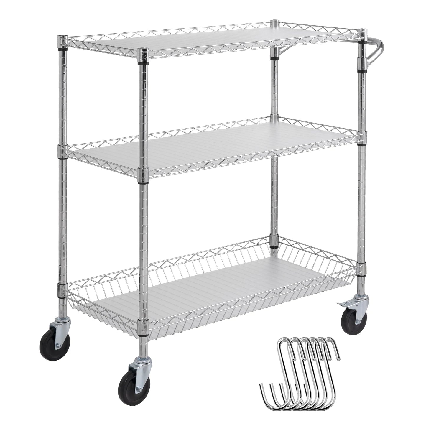 VEVOR Rolling Utility Cart 3-Tier Mobile Shelving Unit Organizer Service Cart on Wheels Metal Storage Trolley for Kitchen Bar